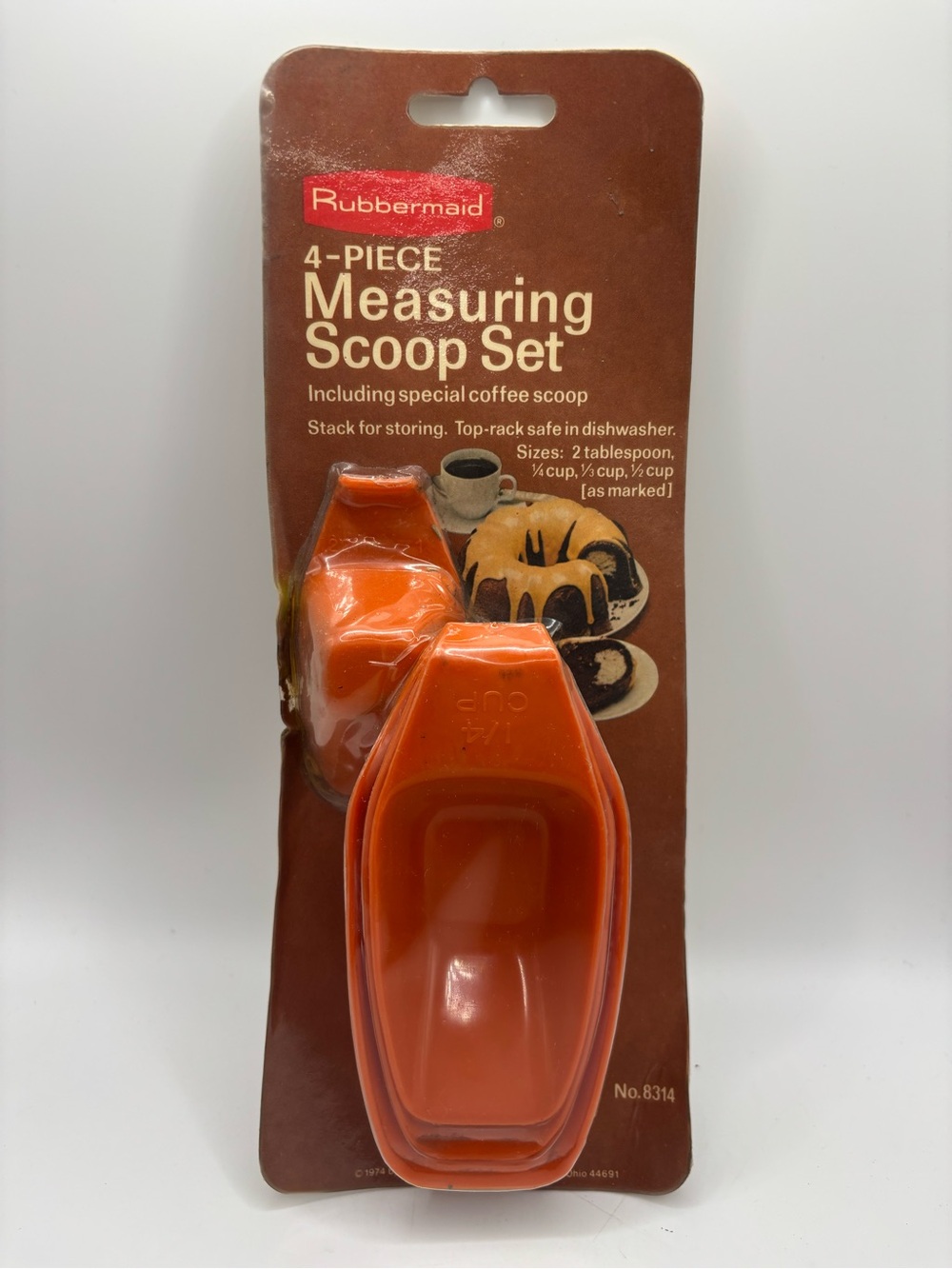 Vintage Rubbermaid MCM Measuring Scoop Set #8314 Orange 1974 NOS DAMAGE pkg